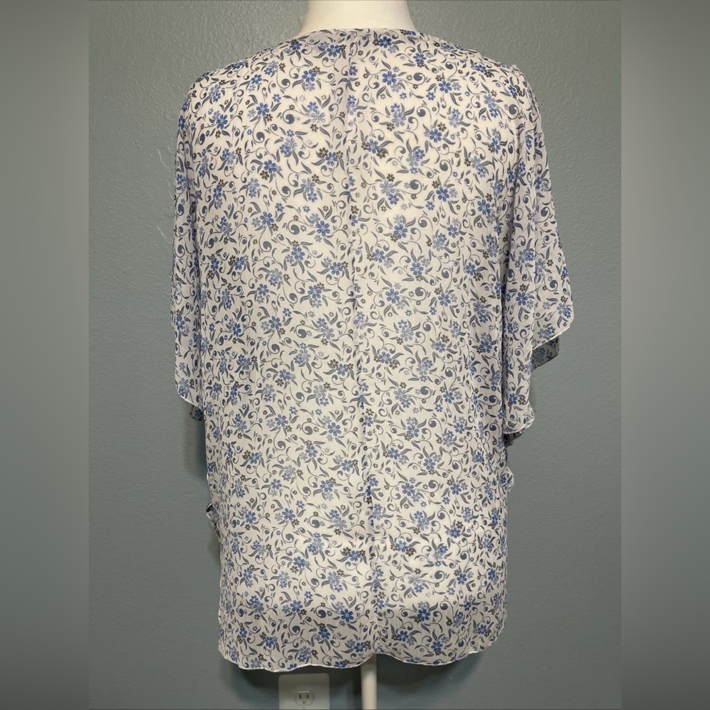 La Ligne Blue Floral Blouse Sheer Flowy Coastal Chic Cottagecore Romantic Sz 14 - Picture 2 of 10